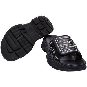 Gucci Black Logo Leather Slide Mens G